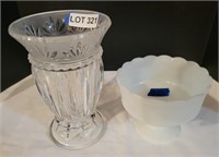 Milk Glass Compote Dish & Pressed Glass Vase