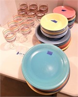 (11) Water Glassware & Fiesta Style Plates & Bowls