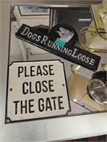 Cast Metal "Please Close Gate" and "Dogs running
