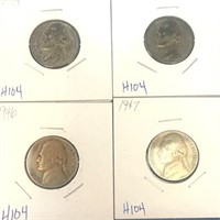 1944, 1945, 1946, 1947 Jefferson Nickels