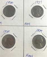 1936, 1937, 1938, Buffalo  1939 Nickels