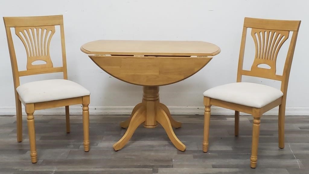 Drop leaf table w/2 chairs marked M & D