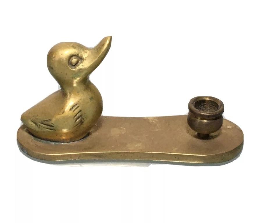 Vintage Brass Duck Candlestick Holder Tapper