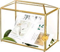 Gold Glass Card Box with Slot for Wedding Receptio