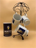 Vintage Morton's Salt Mugs and Stand
