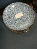 5 blue and white plates
