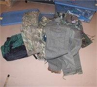 Tub of Misc Hunting and Military Clothes Small