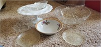 Vtg Cake plate glass bowl and glassware
