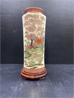 Toyo Japanese Porcelain & Crackled Vase w/ Stand
