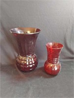 2 Red Ruby Vases