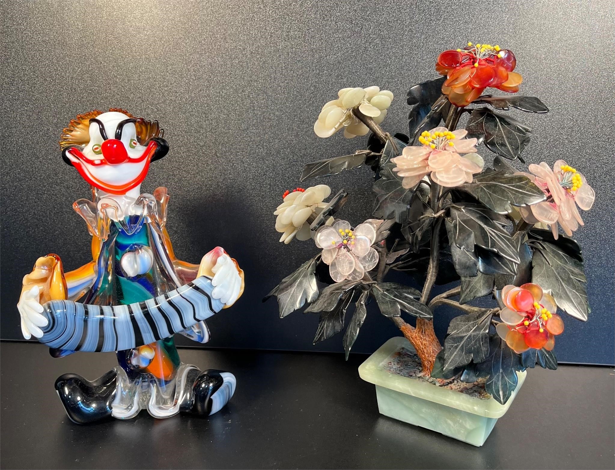 Intricate Murano Clown & Jade Flowers