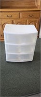 Three drawer plastic rolling storage