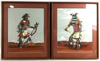 (2) Daniel Namoki Hopi Dancer Watercolor On Paper