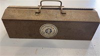 VINTAGE METAL TOOL BOX W/ ASSTD TOOLS