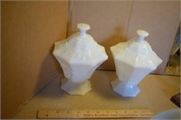 Two White Glass Covered Candy Dish