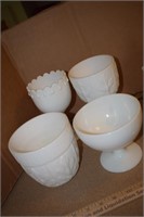 Four White Glass Ceramic Vases