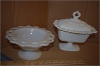 Two White Glass Candy Dishes