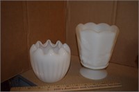 Two White Glass Vases