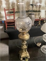 Vintage brass electrified lamp 26” tall
