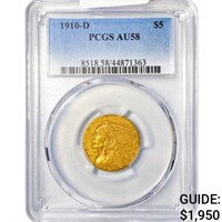 1910-D $5 Gold Half Eagle PCGS AU58