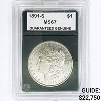 1891-S Morgan Silver Dollar GG MS67