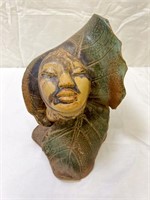 Signed Ceramic Sculpture "Face in Leaves"