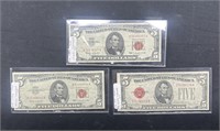 1- 1928 & 1963 Red Seal 5 Dollar Notes VF