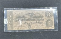 Confederate States of America 5 Dollar Note