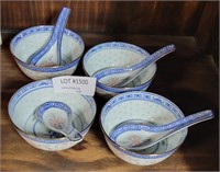 4  CHINESE RICE OR SOUP BOWLS WITH SPOONS