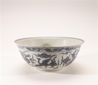 Qing Dynasty blue and white animal sea grain bowl