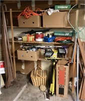 Contents of garage shelves with bed frame