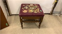 Needle Point Foot Stool - carved wood square base