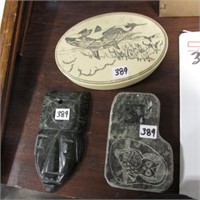 3 - SOAPSTONE CARVING & COVERED DISH