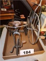 2 METAL & WOOD HIGH WHEEL CYCLE & SMALL  TRICYCLE