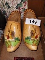 PAIR WOODEN PAINTED WINDMILL SCENE SHOES