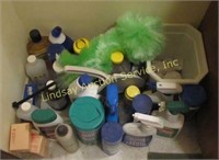 Group of cleaning, toiletry items & decor items on