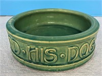 Antique Green Stoneware Dog Dish