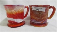 2 Fenton red slag butterfly net mugs