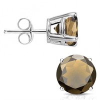 6MM Round Cut Smoky Quartz 2CTW Stud Earrings in S