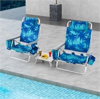 2-Pack Folding Backpack Beach Chair Table Set