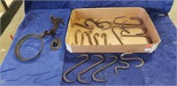 (17) Hand Forged Wrought Iron Hooks & (1) Vintage