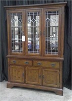 MISSION STYLE CHINA HUTCH WITH LEAD GLASS DOORS
