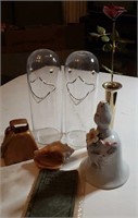 Misc. Collection, Glass bird decanters,cow bell &