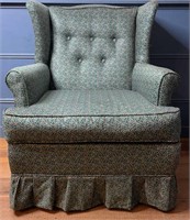 Antique Green Floral Upholstered Chair W/ Cushion