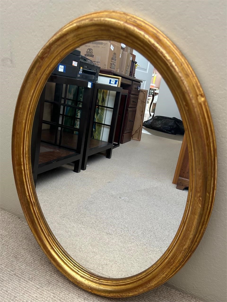 Wood Gold Painted Oval Framed Wall Mirror