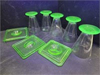 3 Uranium Glass Lids & Glasses