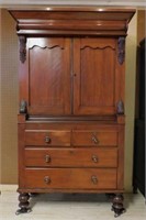 English Victorian Walnut Linen Press on Chest.