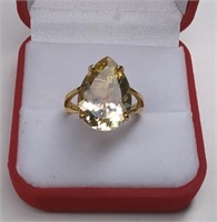 Sterling Gold Tone Pear Cut Citrine Dinner Ring.