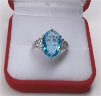 Sterling Silver Oval Cut Blue Topaz Ring.  Ring