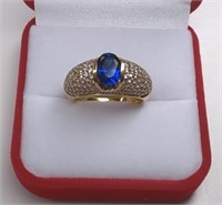 Sterling Gold Tone Blue & White Sapphire Ring.